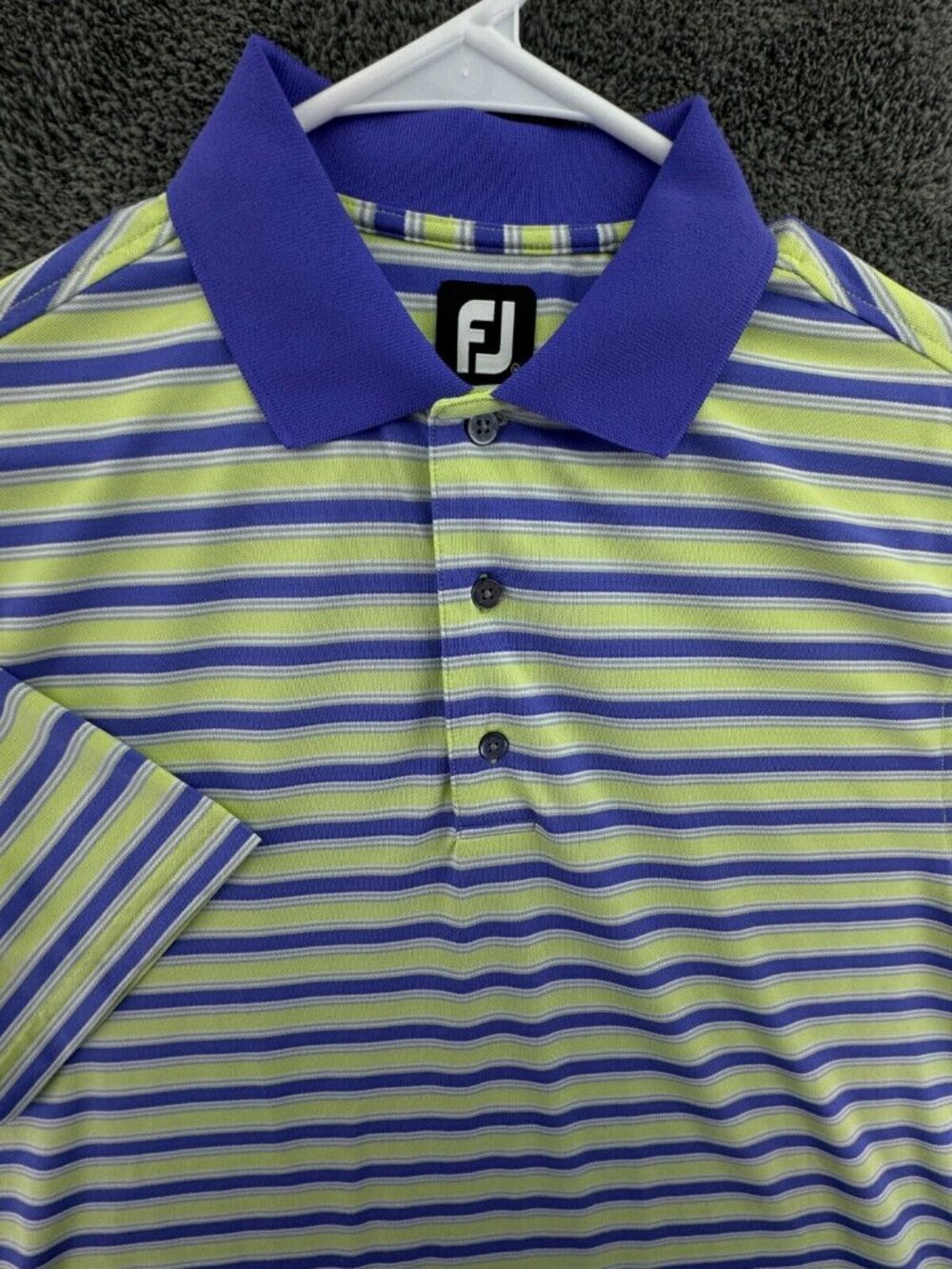 Footjoy Men Striped Purple Green Polo Shirt Medium Stretch Golf Adult S/S
